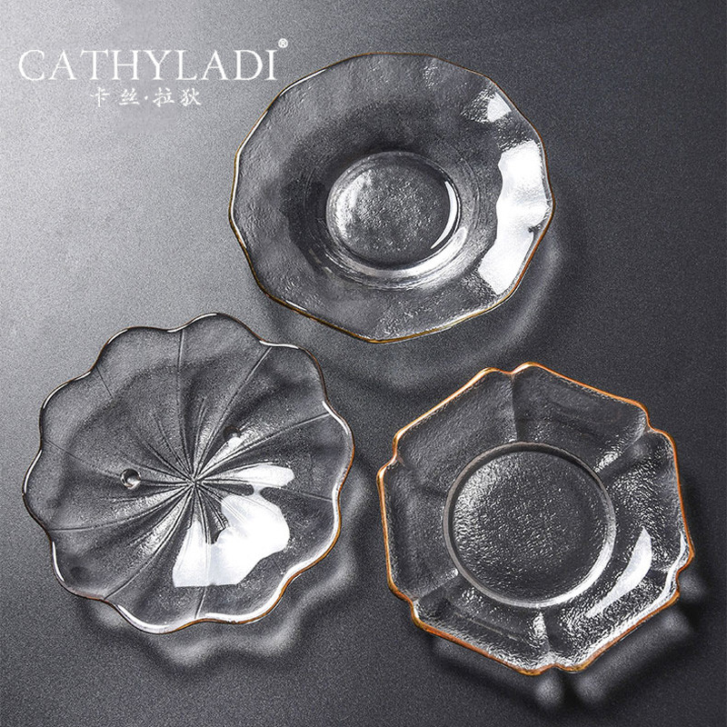 Cathyladi Home Living Room Glass Coaster Handmade Minimalist Anti-Hot Hand Tea Cup Cup Sauce Kung Fu Tea Set Accessories