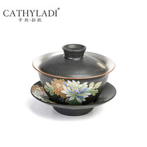 Cathyladi handmade ceramic three-top bowl home guests gilt silver tea separator retro tea maker