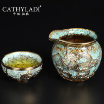 Cathyladi household handmade inlaid Road Cup Chinese Tea Sea kiln glaze ceramic tea divider kung fu tea set