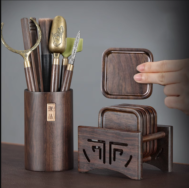 Tea Road Six Gentleman Suit High-end Black Sandalwood Tea Tea Tool Three Sets Tea Cup Mat Tea Tea Table Accessories Grand-Taobao