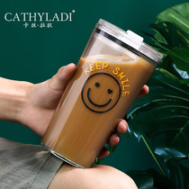 Cathyladi large-capacity cold drink cup glass suction tube Cup household heat-proof milk tea cup Net red womens water Cup