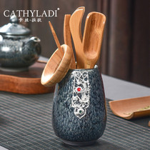 Cathyladi household ceramic iron tire six gentlemen Chinese hand-inlaid silver office gift practical tea ceremony zero