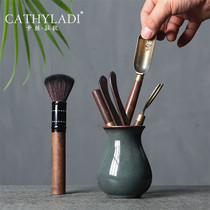 Cathyladi household ceramic tea tube kung fu tea set accessories ebony wood tea ceremony six gentlemen combination set