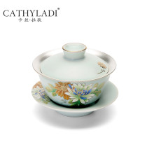 Cathyladi Chinese style three talented ceramic bowl home simple Ru kiln tea maker office gift kung fu tea set