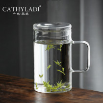 Cathyladi office men and women Universal large capacity glass thick transparent Tea Cup home kung fu tea set