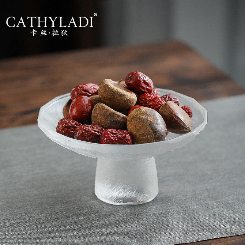 Cathyladi New Chinese Fruit Plate Snack Plate Tea Ceremony Accessories Home Living Room Simple Modern Glass Ornaments