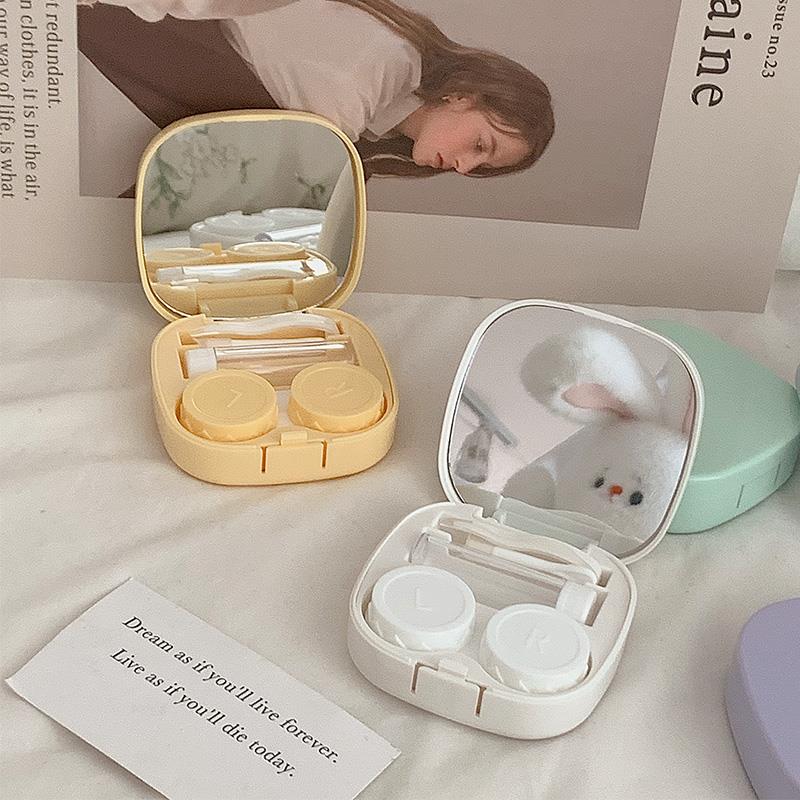 シンプルなコンタクトレンズケース、ポータブルコンパクト、ミラー付き、液漏れ防止、インスタイルボックス収納、ダブルコンパニオンボックス