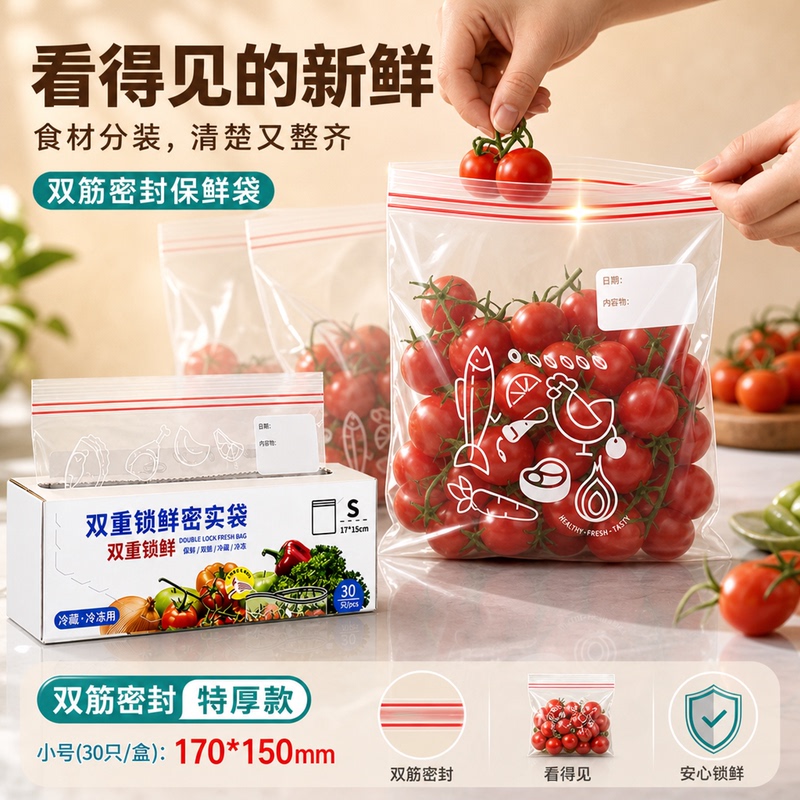 Sealed Bags, Food-Grade Fresh-Keeping Bags, Household Self-Sealing Bags, Plastic-Sealed Thickened Storage Bags for Refrigerator and Freezer Use