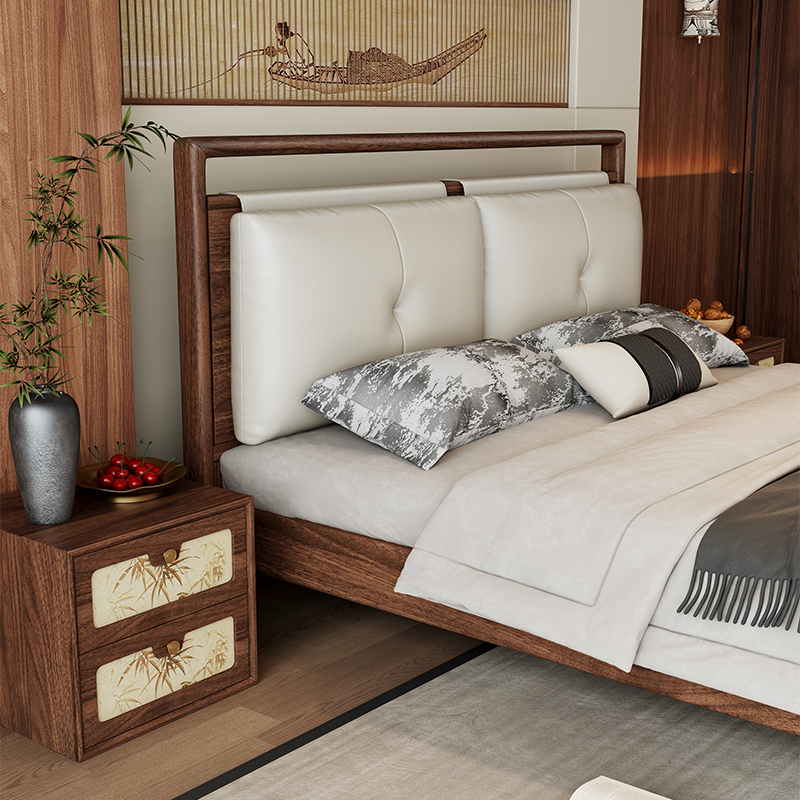 North American Black Walnut Solid Wood Bed Song's Aesthetics Bedroom 1.2m Master Bedroom Soft-Packed Dual-Purpose Wedding Bed 2m Double Bed