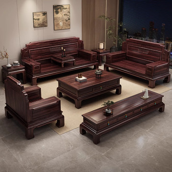 Black gold wood full solid wood sofa living room high-end furniture