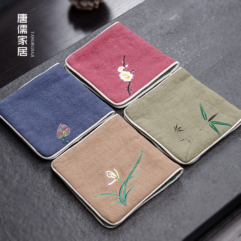 Tea towel Cotton and linen absorbent embroidery Hand-painted thickened pot towel Zen Tea table Kung Fu Tea table Towel cloth pad accessories