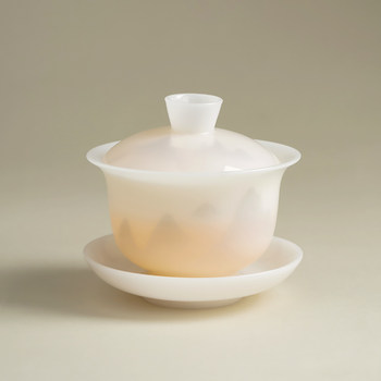 High-End Single-Piece Jade Tea Bowl with Lid for Home Use, Kung Fu Tea Brewing Bowl, Premium Jade Tea Set