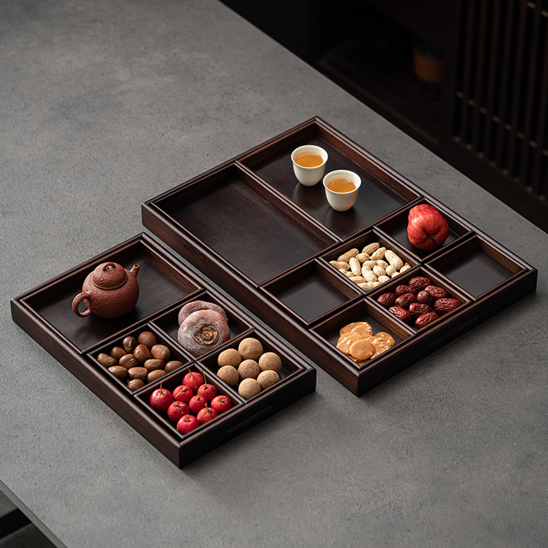 Tea Tray Bamboo Household Use for Brewing Tea Around the Stove Nine-Compartment Tray Tea Set Tea Cup Tray Snack Fruit Tray Tea Tray