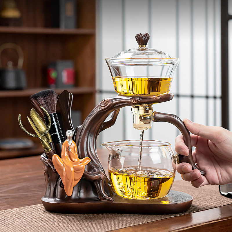 Glass Automatic Kung Fu Tea Set, Thickened, High Temperature Resistant, Magnetic Tea Brewing Pot, Home Use, Entertaining Guests, Lazy Person's Tea Brewing Tool