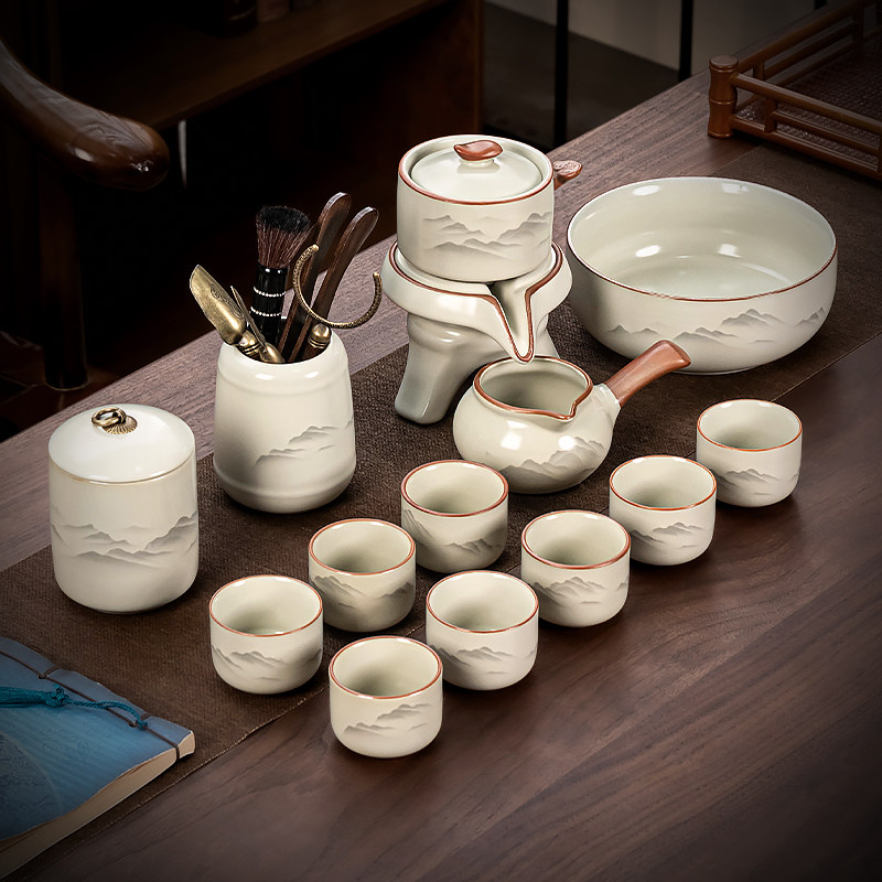 Ruyao Tea Set for Brewing Tea, 2025 New Model, Automatic Kung Fu Teapot, Ceramic Tea Cup, Lazy Tea Set