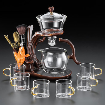 Glass Automatic Kung Fu Tea Set, Thickened, High Temperature Resistant, Magnetic Tea Brewing Pot, Home Use, Entertaining Guests, Lazy Person's Tea Brewing Tool