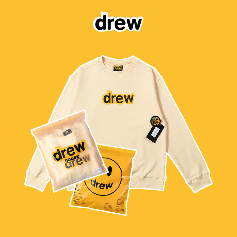 DREW HOUSE MASCOT smiley Ouyang Nana men and women couples with the same letter cream yellow long-sleeved thick cotton T