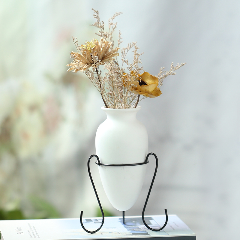 Ceramic small vase white dry flower fake flower iron living room flower arrangement home decoration hydroponic gold Ge small vase ornament