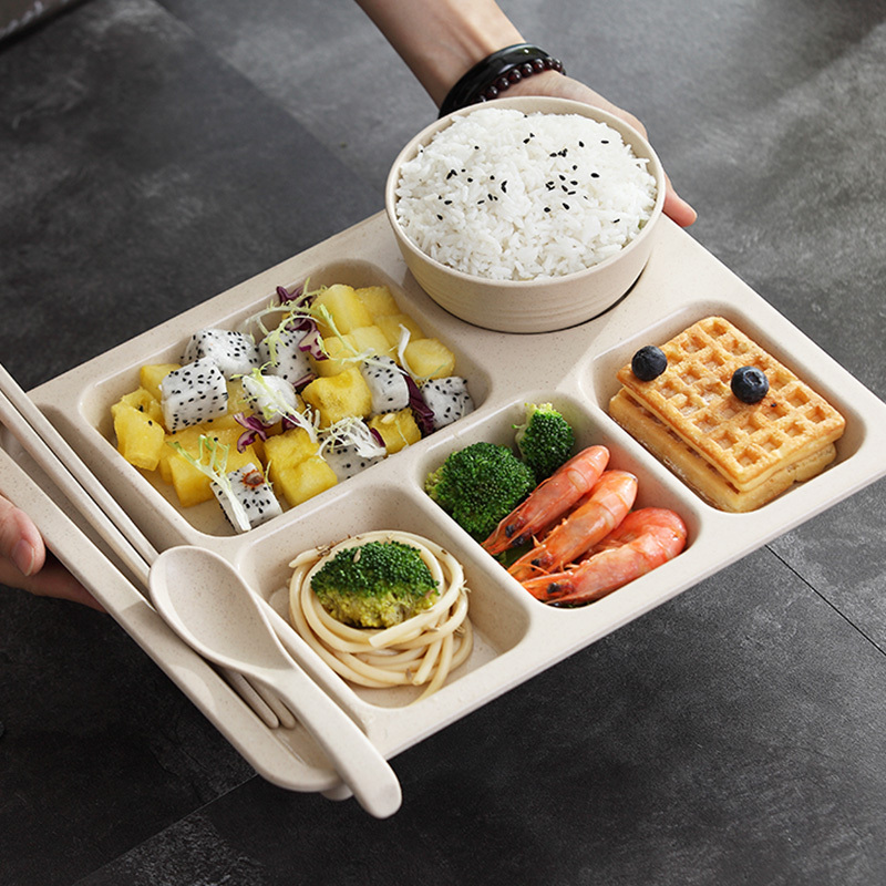 Microwaveable Thickened and Enlarged Compartmentalized Dinner Plate for Home Use, Suitable for Adults, Cafeteria Fast Food Plate, Rectangular Plate Set