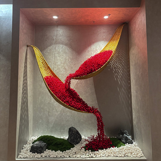 High-end upside-down simulation red bean boat art landscaping fake green plants indoor shopping mall window decoration landscape entrance creative