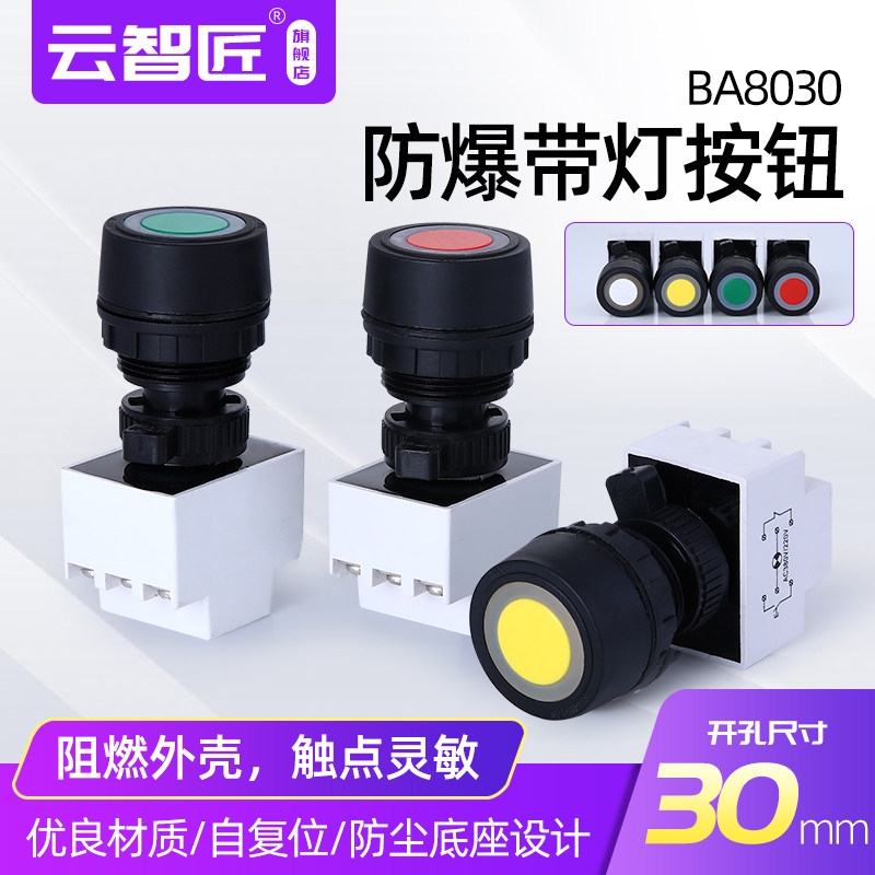 防爆按钮开关防爆防腐带灯按钮YH8030防爆自复位带灯按钮220V380V