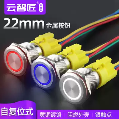 22mm metal button switch self-reset ring light waterproof button car One-key speaker modification computer start
