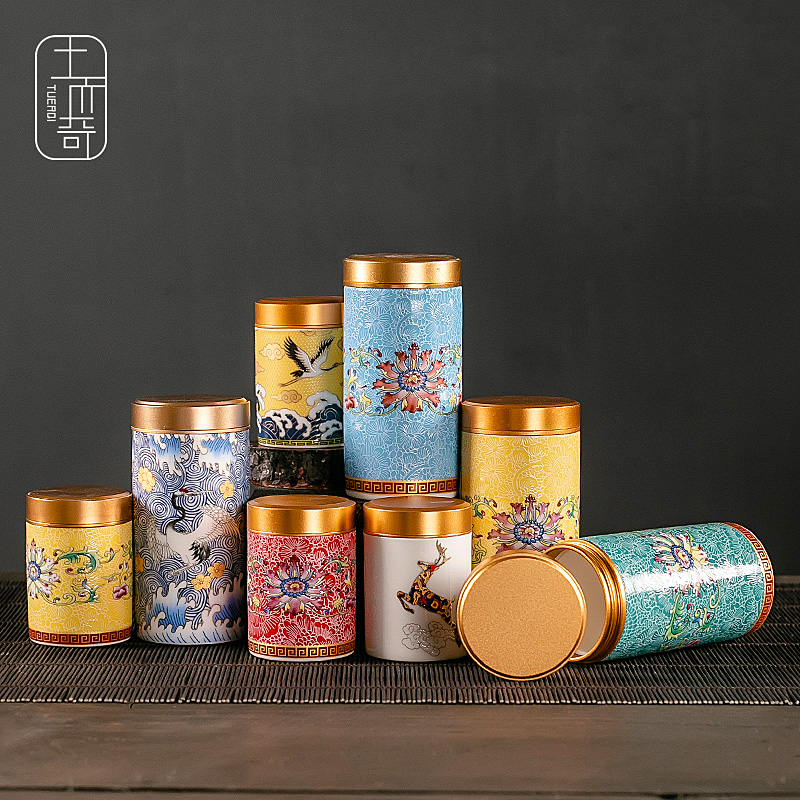 Enamel Color Ceramic Tea Leaf Jar Mini Tea Case Tin Lid Seal Tank Home Travel Tea Set Portable Tea Leaf Jars Small