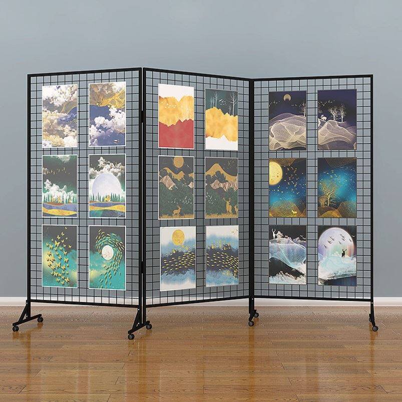 Mobile School Calligraphy Grid Ornament Frame Outdoor Iron Art Work Folding Net Rack Fine Art Show Exhibition exhibition