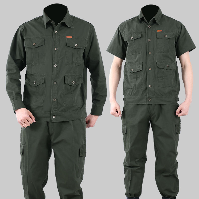 Work clothes men suit cotton electric welding workwear clothes pants spring spring summer short sleeves wear resistant construction steam repair labor 