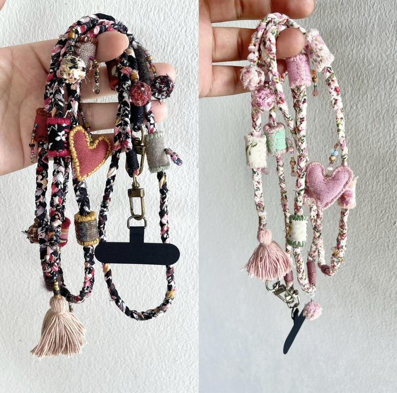 Tribal Style Handmade Long Phone Chain with Original Design, Braided Tassel, Heart-Shaped Ethnic Personality Bag Charm, Camera Fabric Accessory Tribal Style Handmade Long Phone Chain with Original Design, Braided Tassel, Heart-Shaped Ethnic Personality Bag Charm, Camera Fabric Accessory