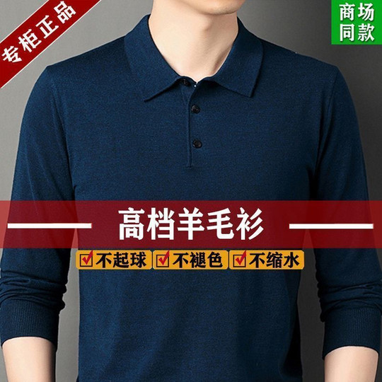 藏源绒羊毛衫男士翻领长袖纯色针织衫休闲薄款高档爸爸羊绒衫毛衣