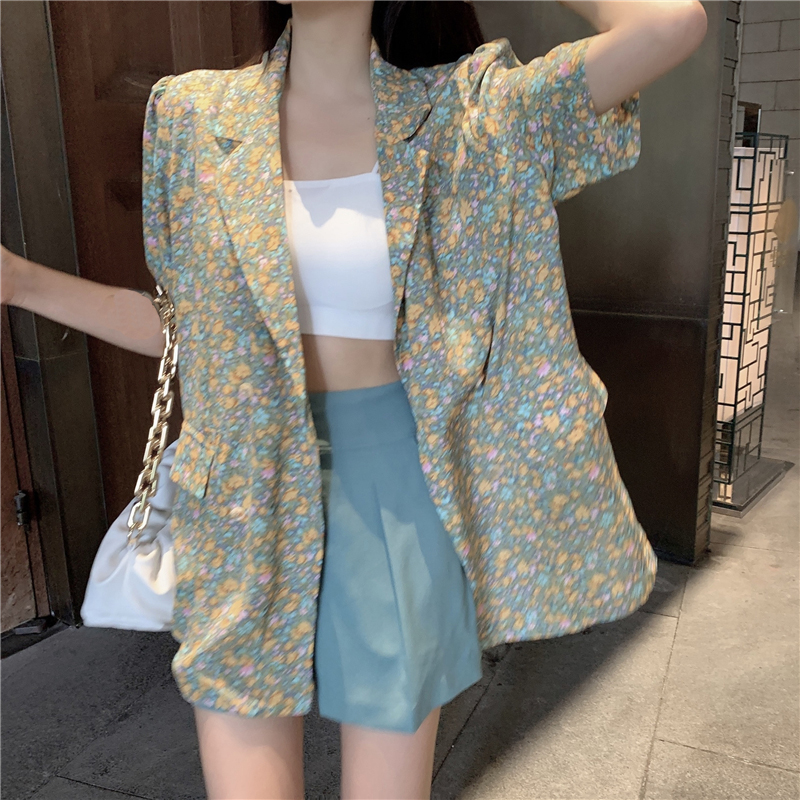 Net đỏ hoa vụn nhỏ phù hợp với phụ nữ áo khoác của retro loose-fitting mỏng vừa dài Hồng Kông-phong cách lỏng lẻo phù hợp với thủy triều