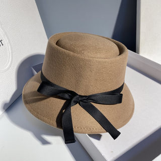 2025 Autumn/Winter New Japanese Hepburn Retro Wool Small Hat with Bow, Face-Slimming Woolen Fisherman Hat Trend