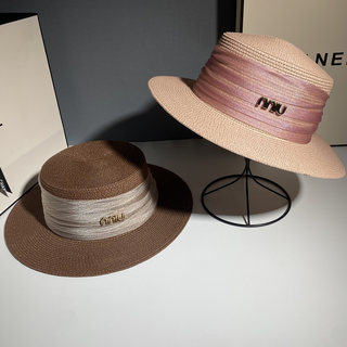 草帽女夏季平檐遮阳帽潮牌时尚防晒帽2025新款凉帽法式平顶太阳帽