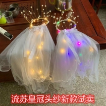Birthday crown female net red photo goddess crown with veil design sense hair accessories super fairy luminous headdress new