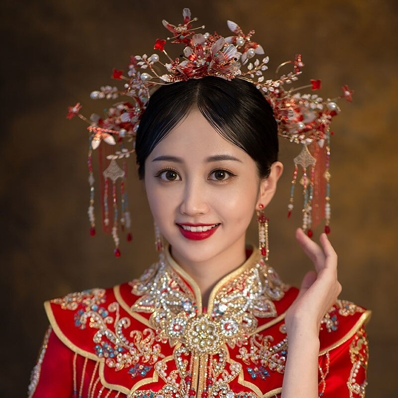 Xiuhe costume headdress bridal hair accessories Mori series fairy beauty high-end wedding Chinese style wedding atmospheric phoenix crown step shaking crown