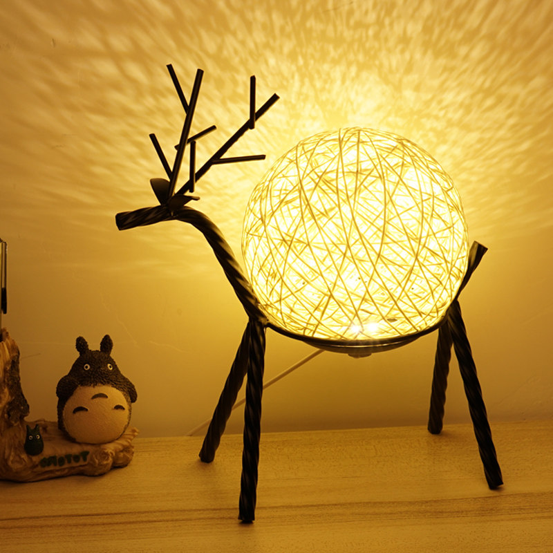 Table Light Bed Headlights Bedroom Nordic Ins Teenage Girl Small Deer Starry Sky Projection Cozy Dream Sleep Creative Little Nightlight