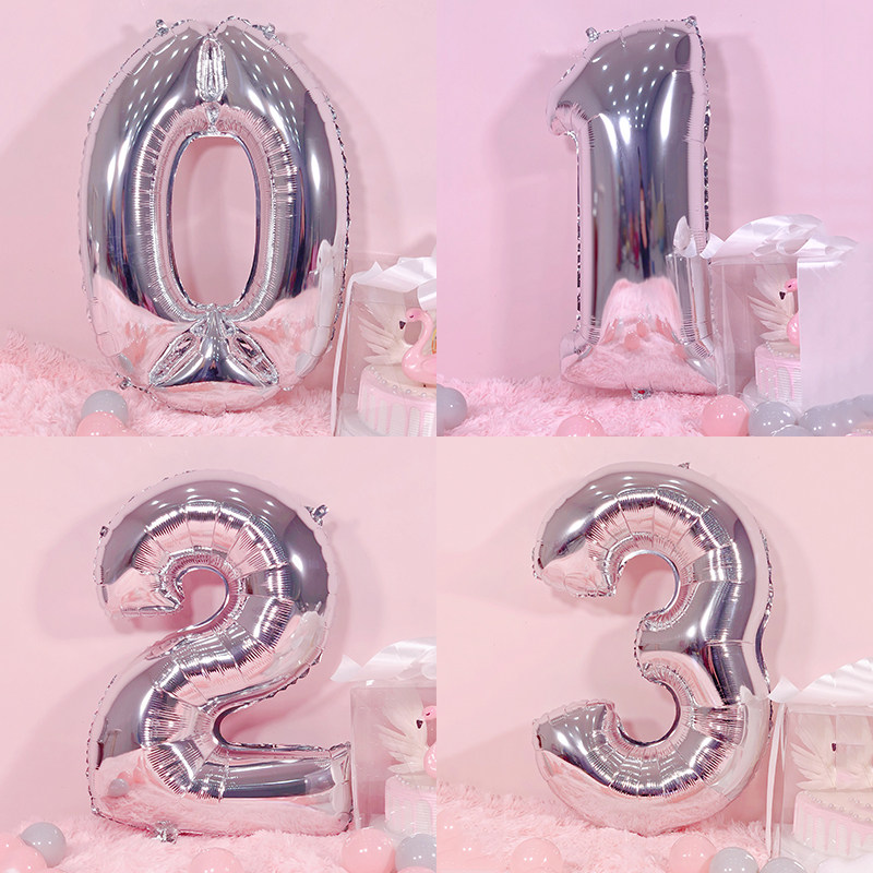 Baby's 100-day digital balloon decoration road brings children's birthday party white proposal silver alphabet balloon