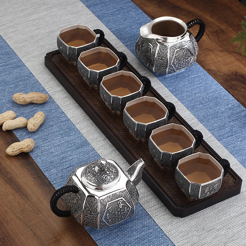 Home and Wanshixing sterling silver filigree Seiko pot handmade tea set household silver teapot 999 sterling silver teapot