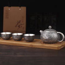 Flower Silk Fortune silver pot set sterling silver foot silver 999 silver pot insulation tea cup tea pot kung fu tea set