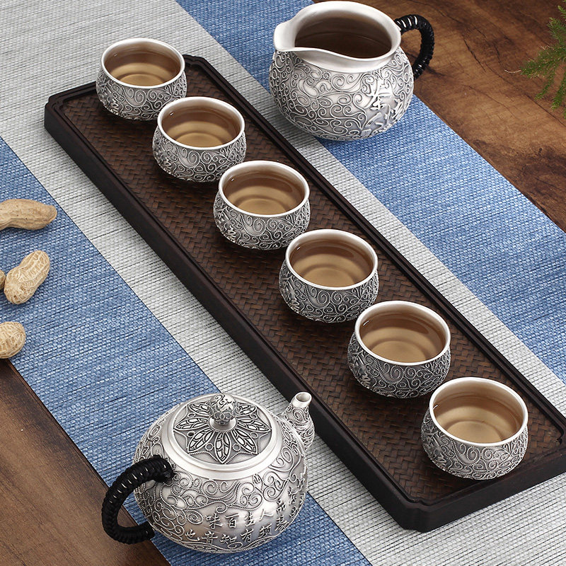 Tea language life silver pot 999 foot silver teapot Xishi pot Japanese-style Yunnan pure handmade kung fu silver tea set gift
