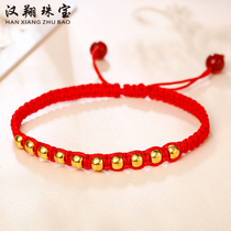 999 Gold Little Gold Beaded Bracelet Foot Gold 3d Hard Gold Ball Womens Full Ten American Year Red Hand Rope Woven Rope