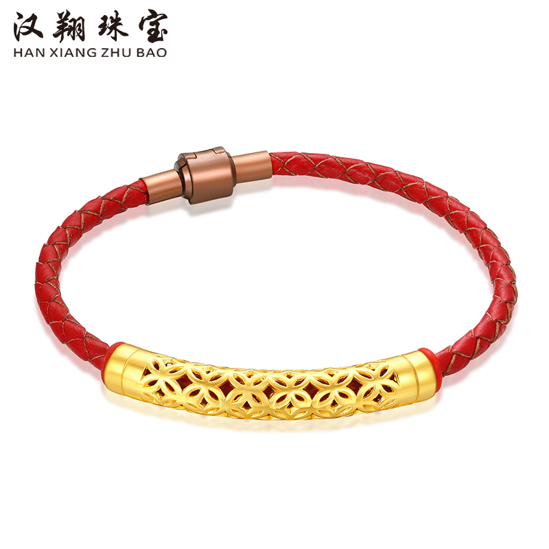 999 Pure Gold Bracelet Gold Sleeve Female Lucky Baby Money Birth Year Transfer Beads Red Rope Braided Sleeve Male