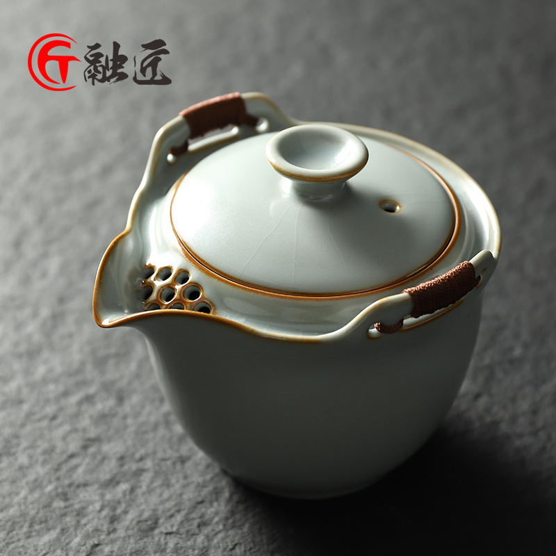 Rongjiang Ru Kiln Handmade Teapot Anti-Scalding Ceramic Teapot Large Capacity Kung Fu Tea Set Tea Cup Set Single Pot for Home Use