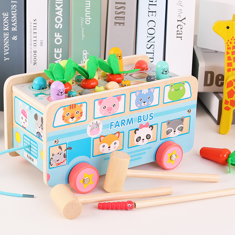 Playing hamster children's educational brain-boosting toys 1-2-3 years old baby boys and girls wooden multi-function pulling radish
