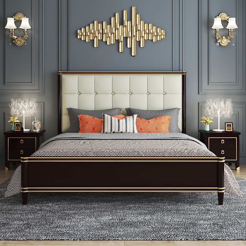 American solid wood bed modern minimalist master bedroom with double bed 1 5 m 1 8 m large bed net red wedding bed air pressure high box bed