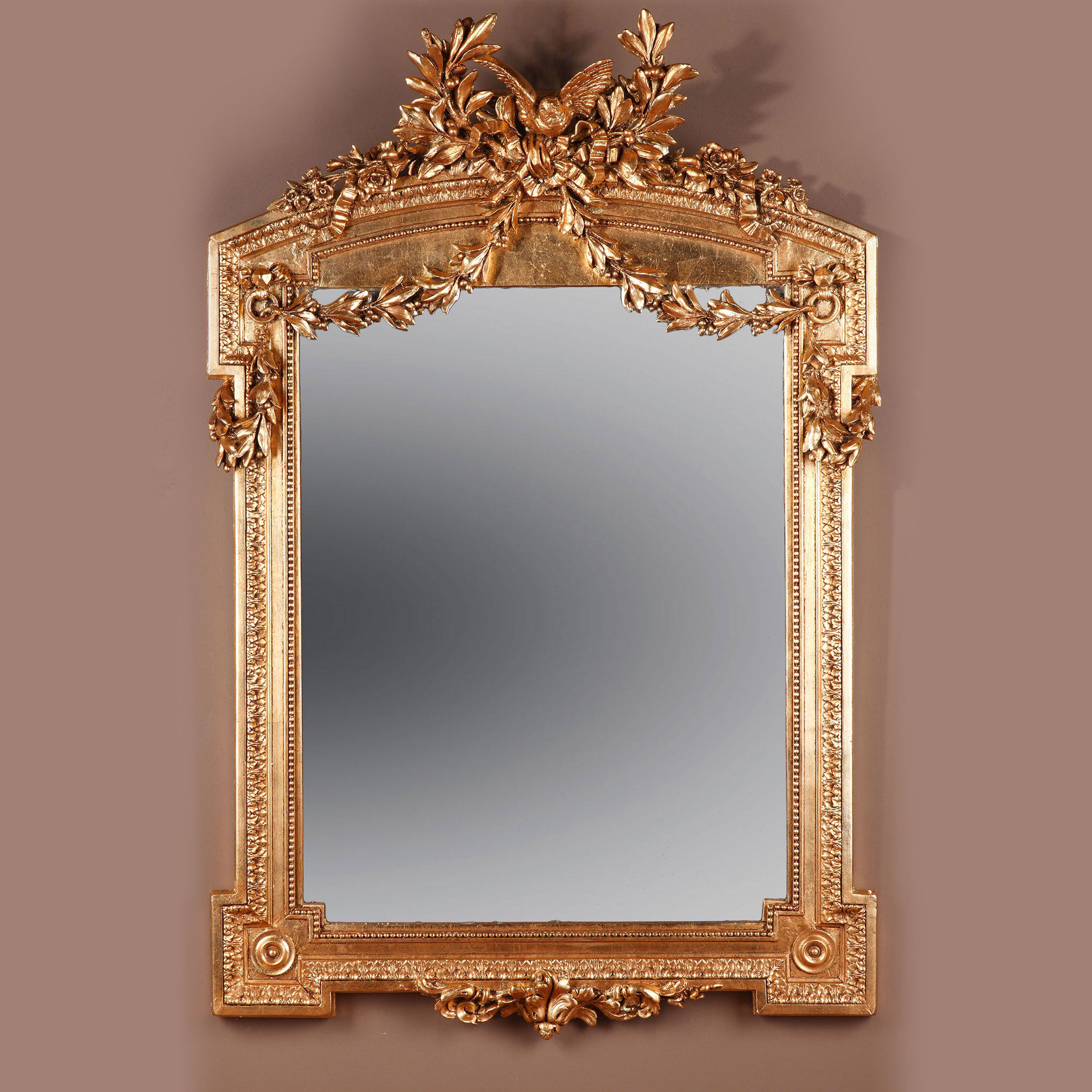 Already sold] Unicorn Deer Atlantic Antique French Gold Leaf Bronze Leaf gold grey Embossed Wooden large hanging mirror-Taobao