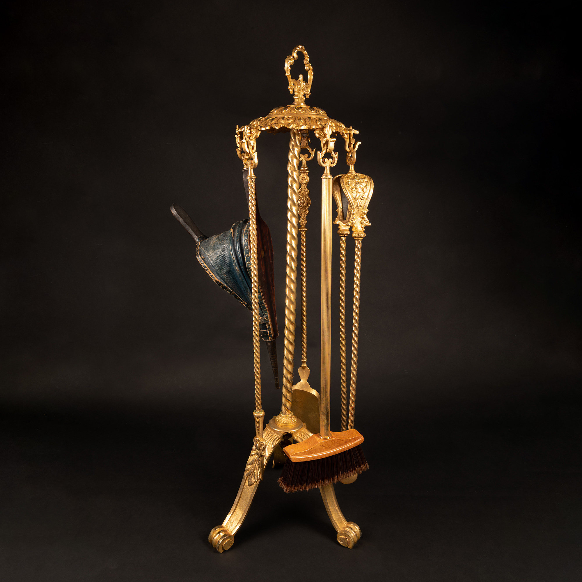 Unicorn deer Atlantic Antiques French Cillion Golden Precision Carved Spiral Lion's First Textured Fireplace Tool Five Pieces 