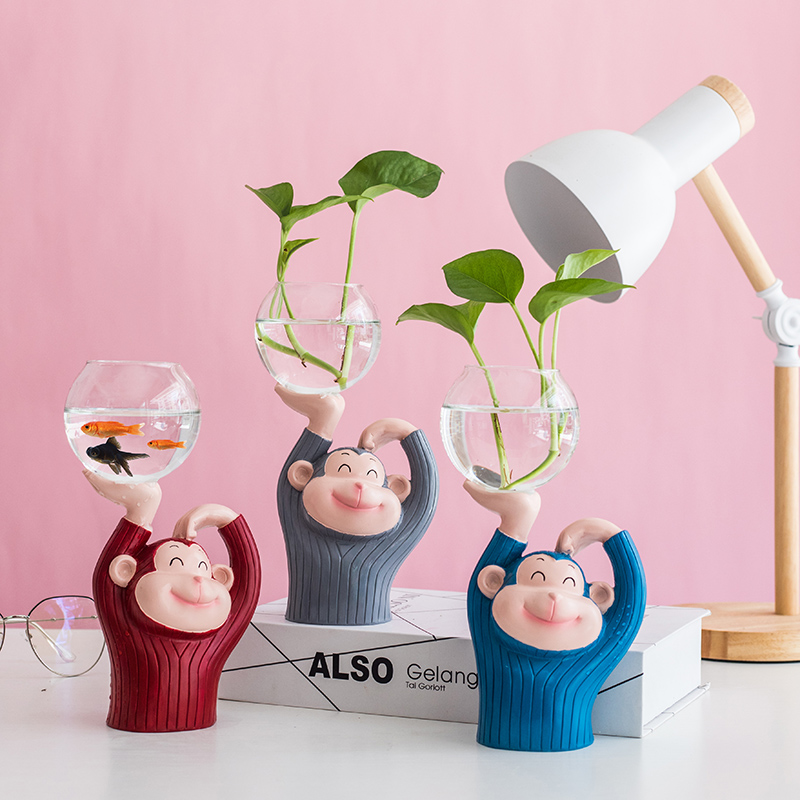 Creative Monkey Pendulum Pieces Home Adornment Wine Cabinet Livingroom Flower Arrangement Hydroponic Vase Cute Teenage Girl Heart Room Small Furnishing