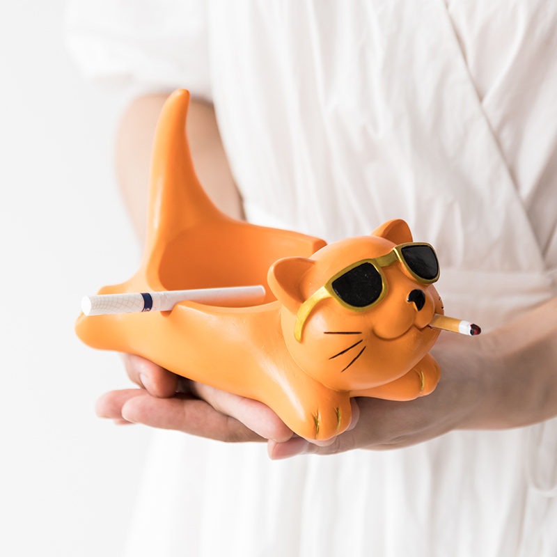 Creative Nordic Ins Merchants Cat Ashtrays Home Cartoon Cute Large Smoke Cylinders Individuality Trendy Anti-Fly Ash Windproof-Taobao